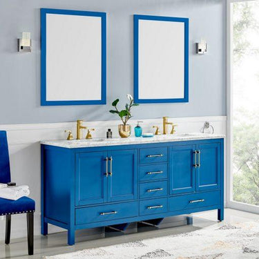 Eviva Navy 72″ Deep Blue Transitional Double Sink Bathroom Vanity w/ White Carrara Top Vanity Eviva